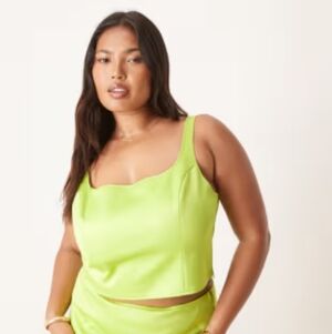 🦋Vibrant Lime Satin Cami Top Size 16 Fits XL 24" Pit